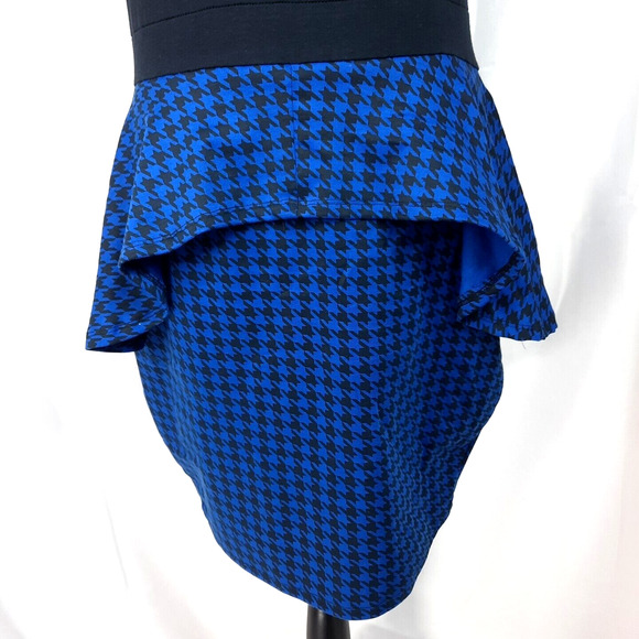 Vtg Apple Bottoms Y2K Cut Out Peplum Pencil Dress Large Blue Black Houndstooth - Picture 4 of 16